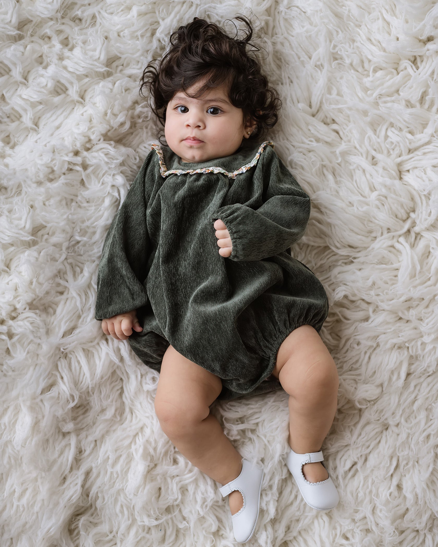 Forest Green Corduroy Baby Girl Bubble